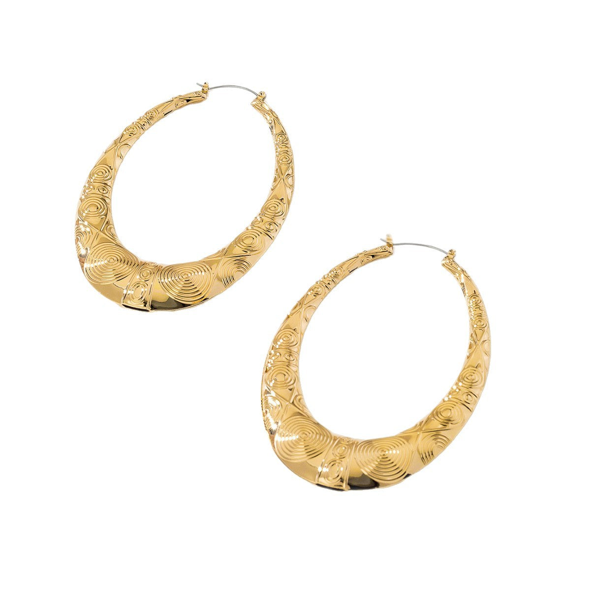 Retro Oval Metal Earrings for Women – Geometric Textured Fashion Jewelry