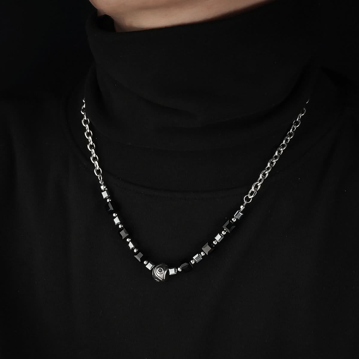Men’s Trendy Square Beaded Necklace – Fashionable Geometric Chain