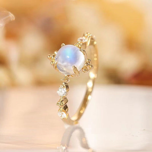 Elegant Moonstone Adjustable Ring for Women – Light Luxury Open Band Jewelry