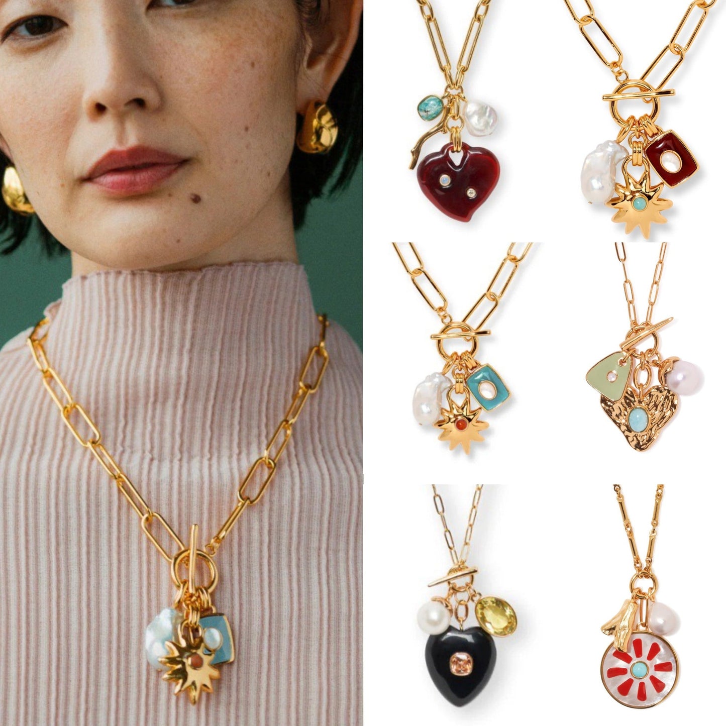 Colorful Star & Heart Pendant Necklace – Retro Copper Chain Jewelry for Women