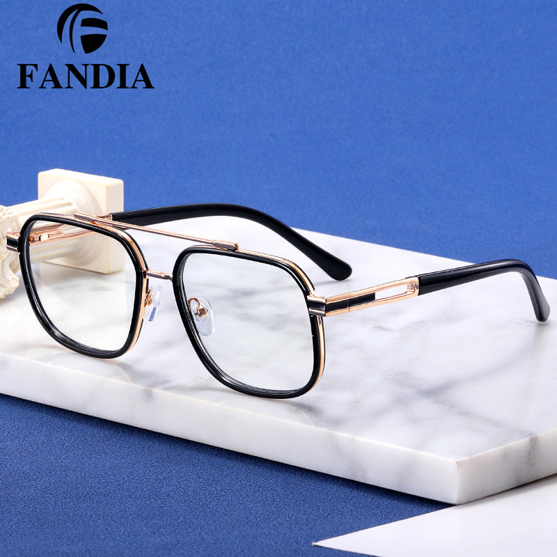 Men’s Polygonal Anti-Blue Light Glasses – Metal Double Beam Frame | Myopia-Ready