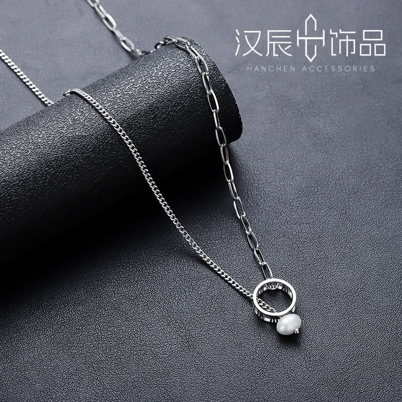 Men’s Pearl Hoop Necklace – Minimalist Silver Pendant