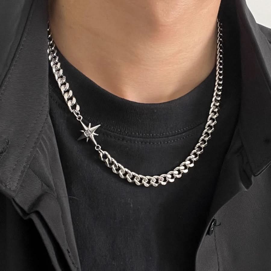 Men’s Eight-Pointed Star Pendant Necklace – Cuban Chain