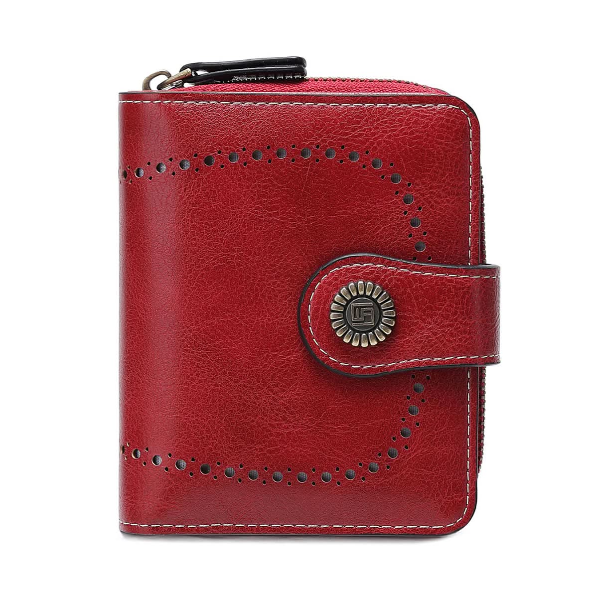 Women's Retro Short Wallet – Hollow Design PU Leather, Zipper & Buckle Closure
