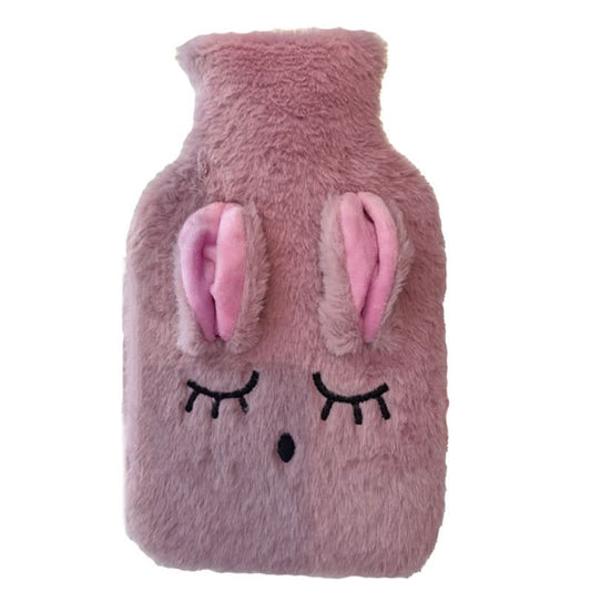 Pink Bunny Hot Water Bottle with Plush Cover