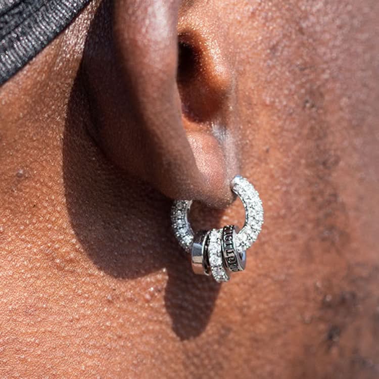 Men’s Star Zircon Silver Hoops Earrings
