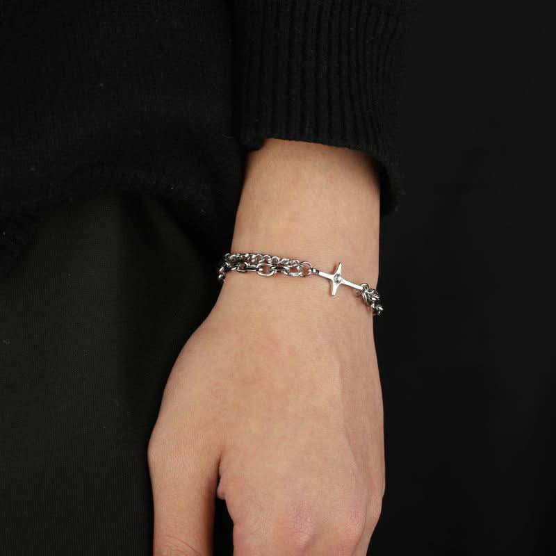 Men’s Trendy Titanium Steel Star Bracelet – Double-Layer Cross Chain