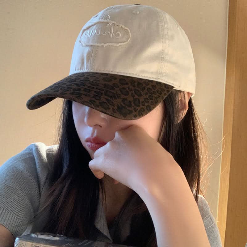 Retro Unisex Letter Baseball Cap – Curved Brim Hat with Leopard Print