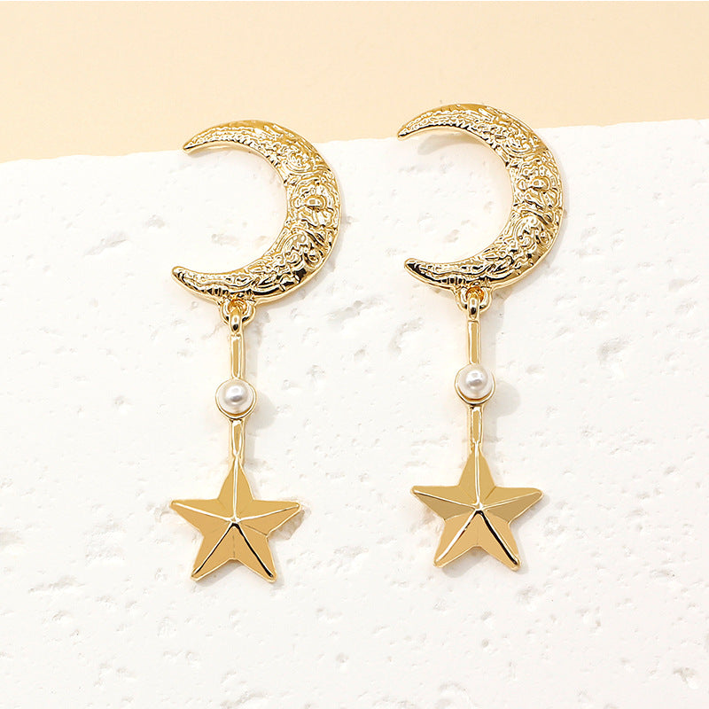 Women’s Korean Moon and Star Earrings – Trendy Alloy Fashion Jewelry