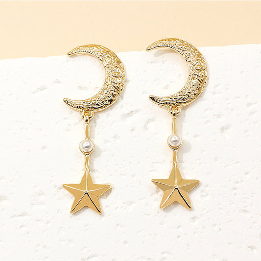Women’s Korean Moon and Star Earrings – Trendy Alloy Fashion Jewelry