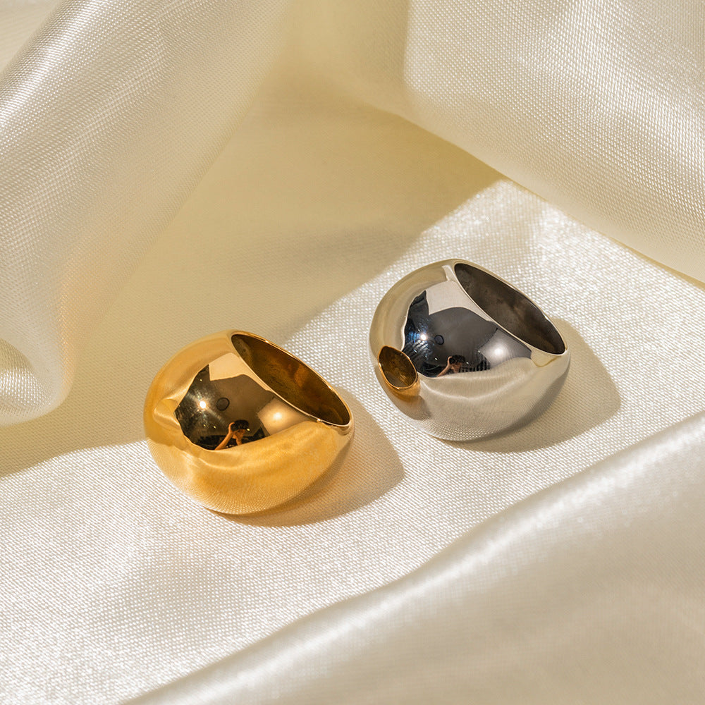 Trendy Gold & Silver Stainless Steel Dome Ring – Bold Adjustable Statement Jewelry