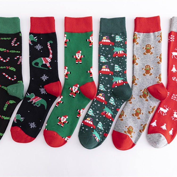 Unisex Cotton Crew Socks – Colorful Christmas Pattern Casual High-Top Socks (41–46)