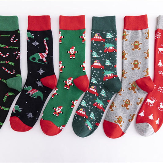 Unisex Cotton Crew Socks – Colorful Christmas Pattern Casual High-Top Socks (41–46)