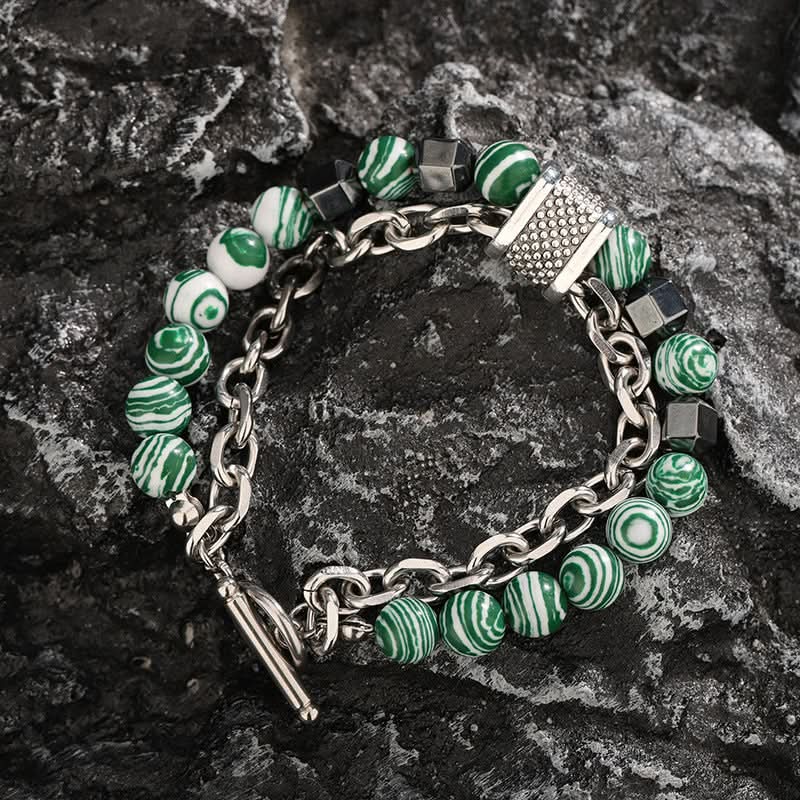 Unisex Stainless Steel Malachite Bracelet – Beaded Jewelry