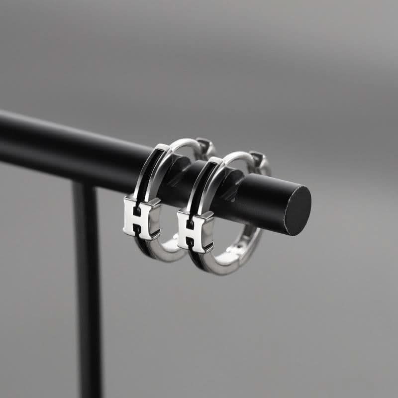 Men’s Black Geometric Earrings – Minimalist Korean Style Hoops