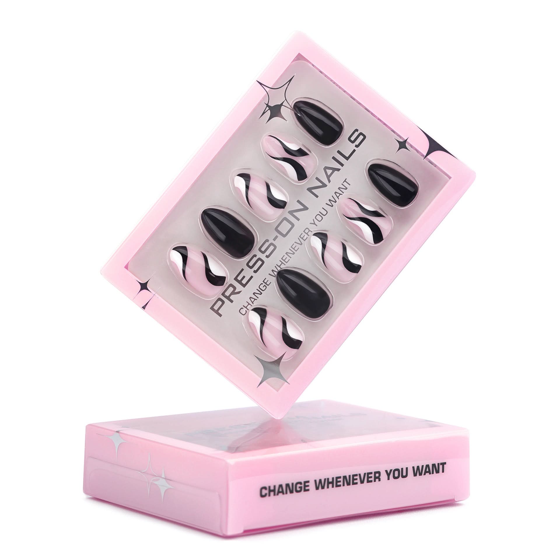 Almond Press-On Nails – Abstract Swirl Design, Short, Reusable False Nail Set