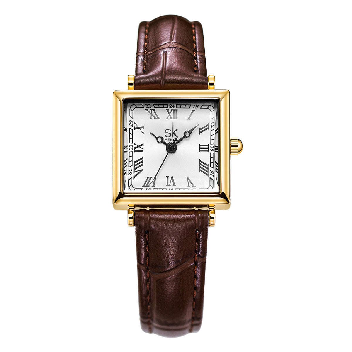 SK Women’s Square Quartz Watch – Classic Leather Strap, 30M Waterproof Fashion Watch