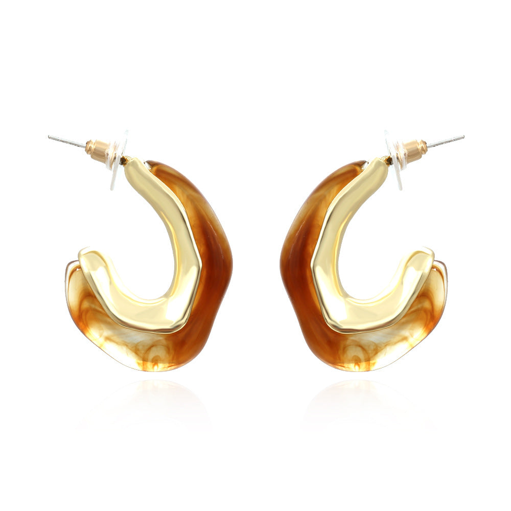 Modern Chic Marbled Resin Hoop Earrings – Trendy Geometric Earrings for Women