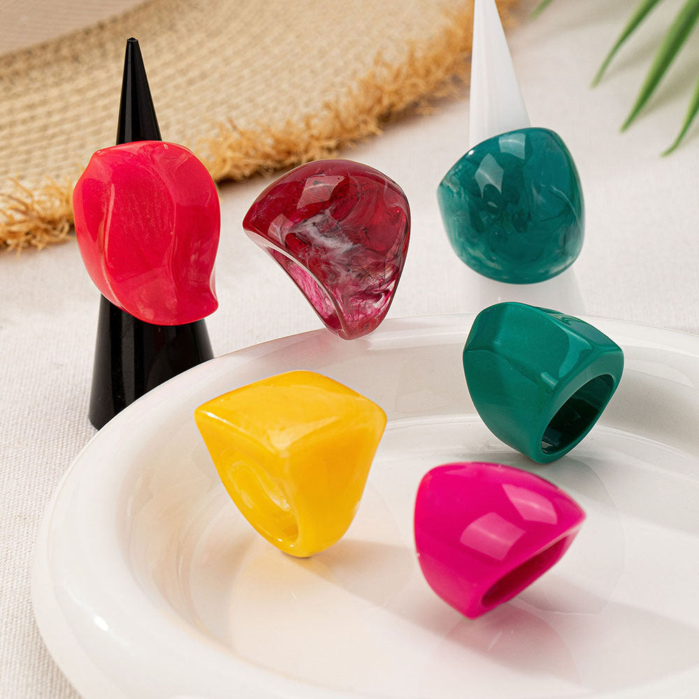 Colorful Acrylic Ring Set – Trendy Geometric Stackable Rings for Women