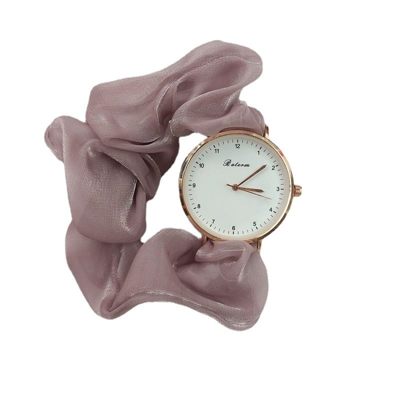 Girls’ Korean Scrunchy Strap Quartz Watch – Fashion Digital Dial