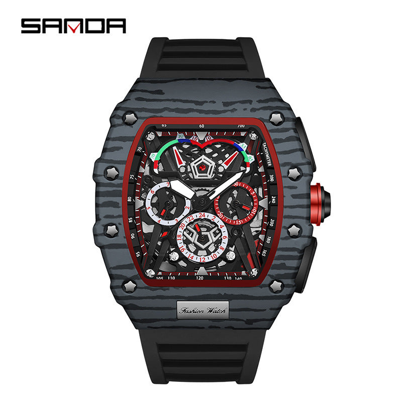 Sanda Men’s Barrel-Shaped Automatic Mechanical Watch – Luminous Hollow Dial