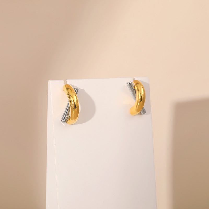 Dual-Tone Crossbar Hoop Earrings – Gold & Silver Modern Minimalist Design