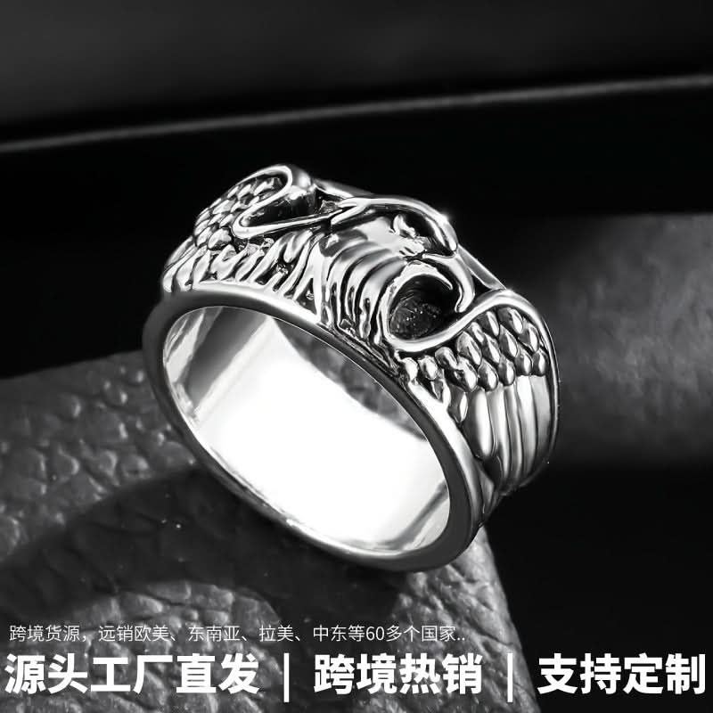 Men’s Retro Eagle Ring – Bold Zinc Alloy Animal Ring, Silver Finish