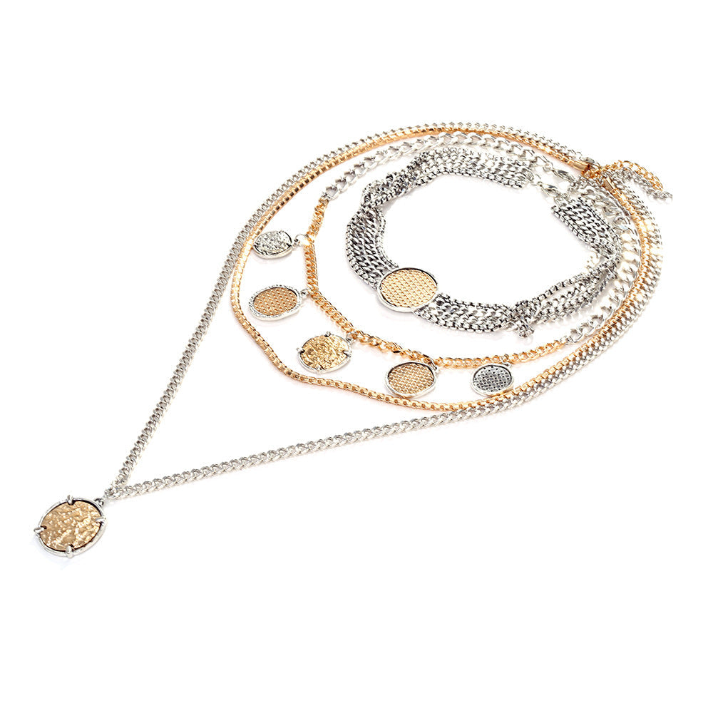 Layered Geometric Coin Pendant Necklace – Multi-Layer Statement Jewelry for Women