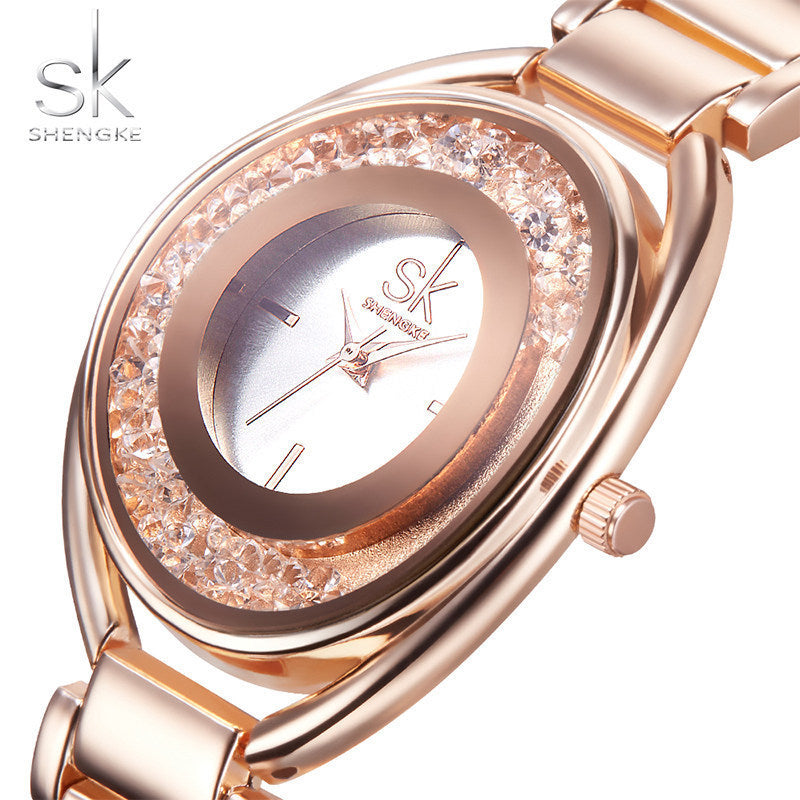 SK Women’s Quartz Alloy Watch – Casual Round Analog Wristwatch with Stainless Steel Strap