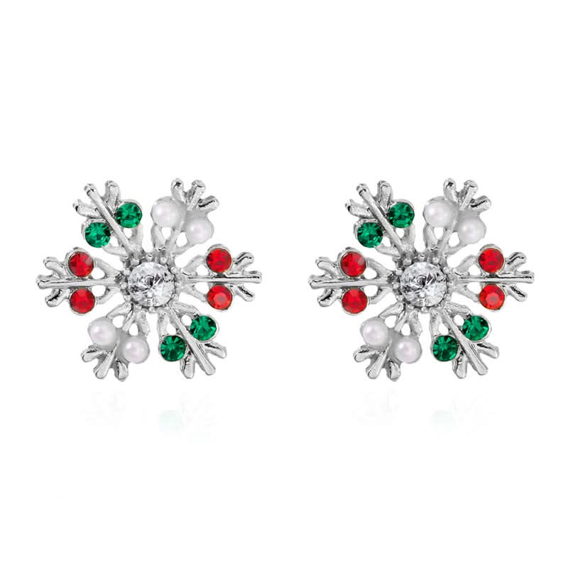 Diamond Snowflake Pearl Christmas Earrings for Women