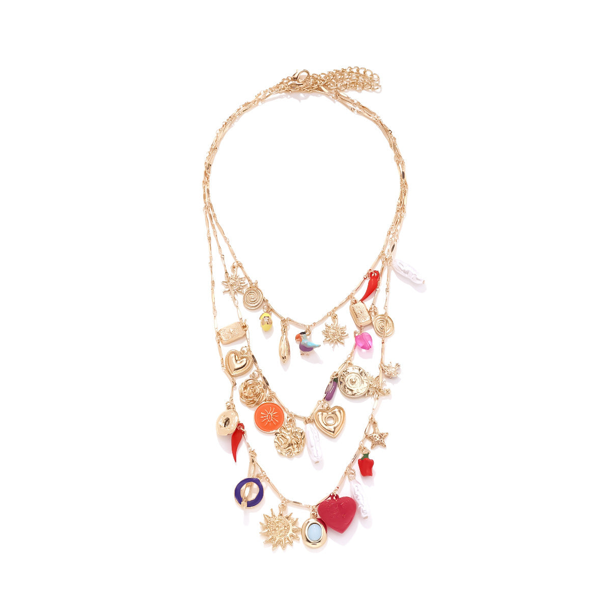 Boho Multi-Layered Beaded Necklace – Colorful Heart & Pearl Jewelry for Women