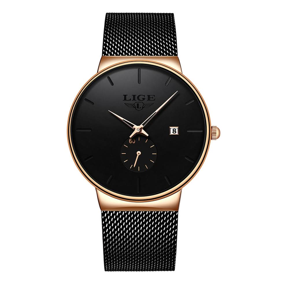 Men’s Sports Quartz Watch – Mesh Stainless Steel Strap, Round Dial Watch
