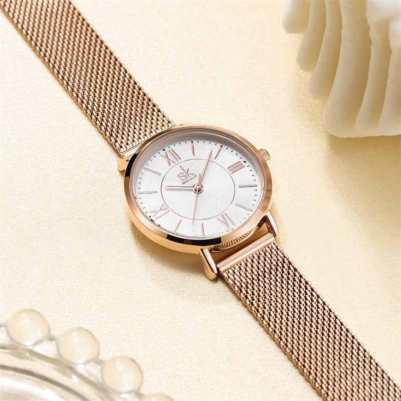 SK Women’s Quartz Watch – Classic Milanese Stainless Steel Strap, 30M Waterproof Wristwatch