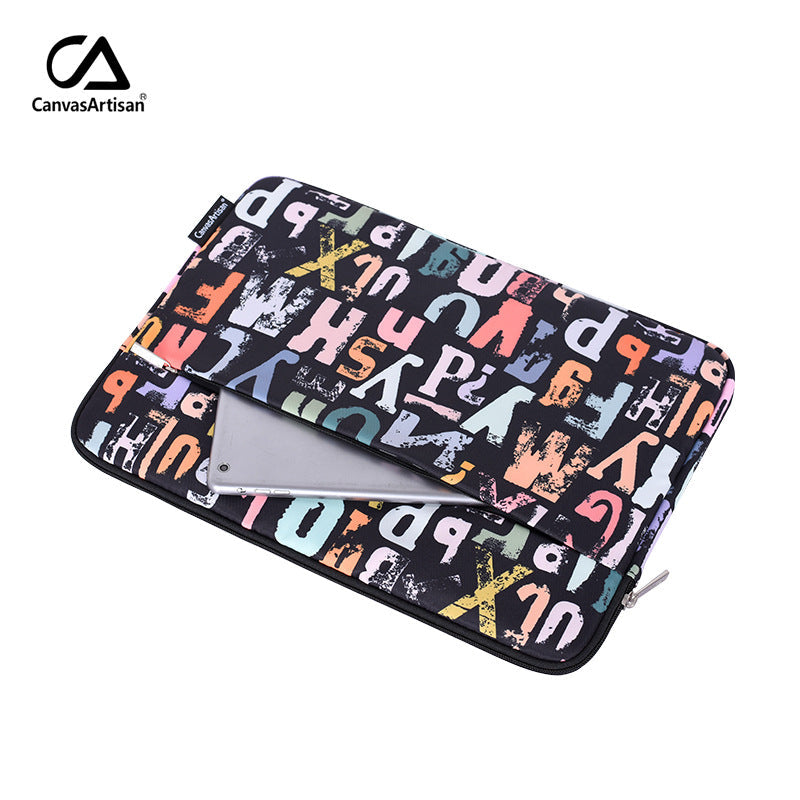 Black Graffiti Laptop Sleeve – Dual-Compartment Shock-Resistant Bag for 11–15.6" Apple & More