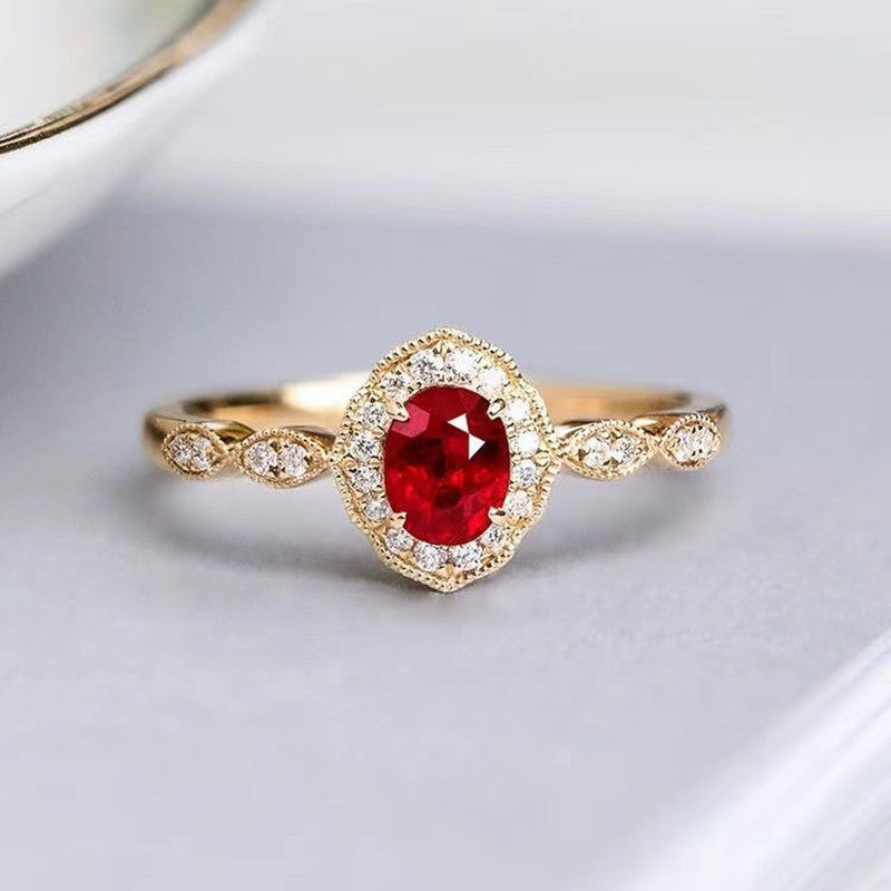 Vintage Ruby Adjustable Ring for Women – Elegant Oval Red Gem Statement Jewelry