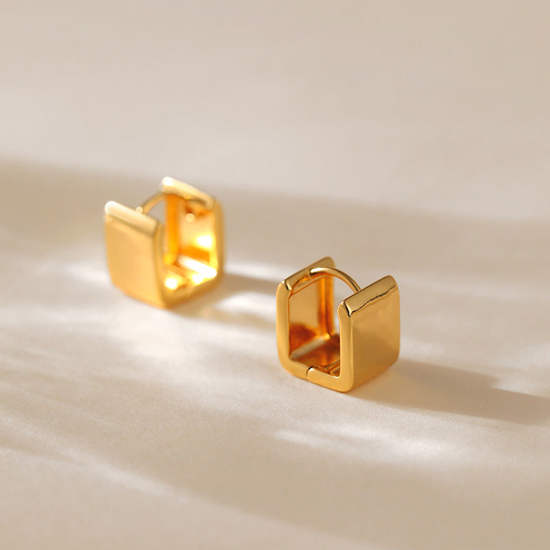 Minimalist Gold Ear Clips for Women – Square Copper Earrings, Trendy Cold Style Jewelry