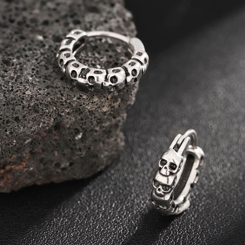 Unisex Punk Skull Earrings – Silver Demon Design Jewelry
