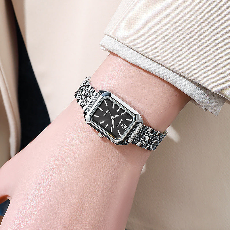 Women’s Square Dial Luxury Quartz Watch – Alloy Steel Strap, Fashion Student Style