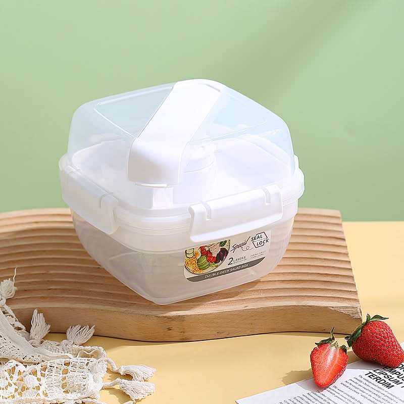 Double-Layer Square Lunch Box with Sauce Container – Microwave-Safe