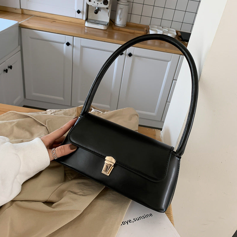 Retro Baguette Shoulder Bag for Women – Small PU Underarm Handbag with Bullet Lock