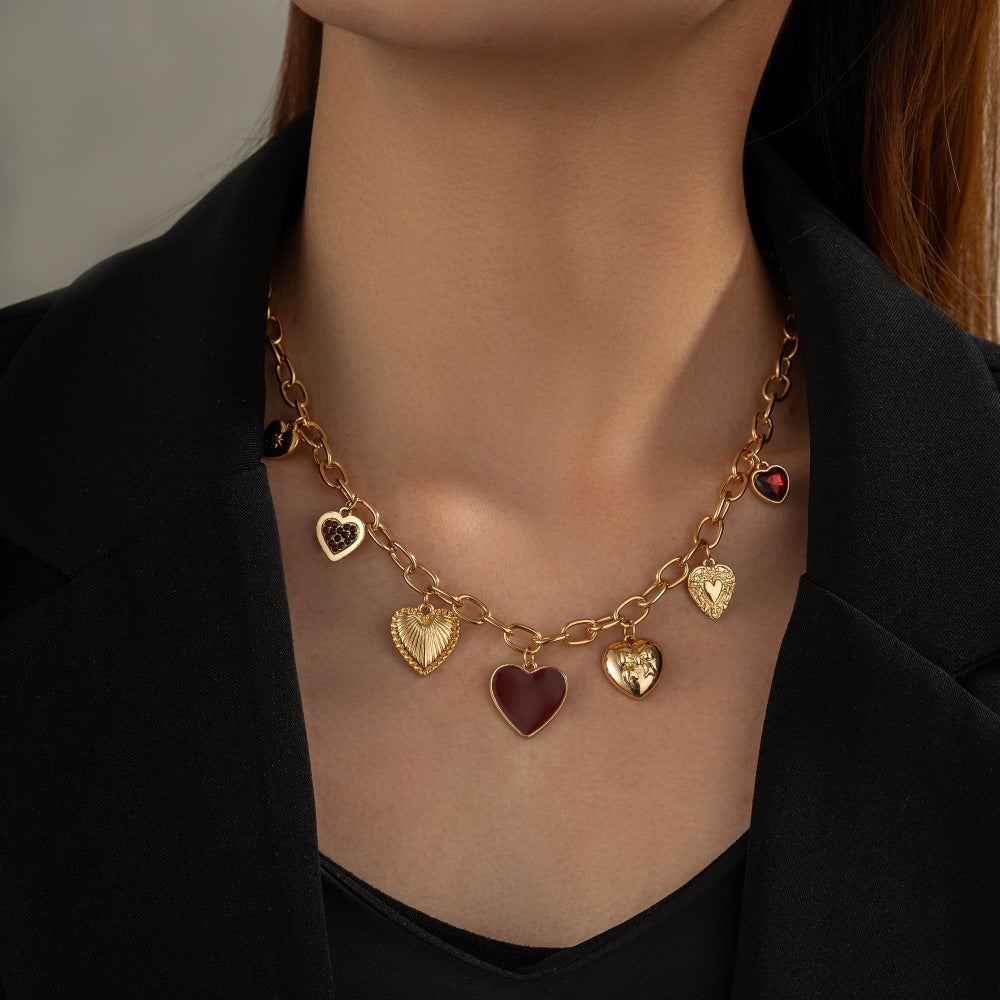 Red Heart Pendant Necklace – Trendy Stainless Steel Love Chain Jewelry for Women