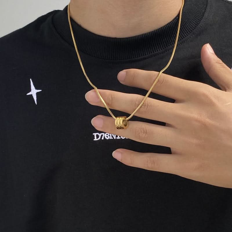 Men's Gold Titanium Steel Snake Bone Pendant Necklace