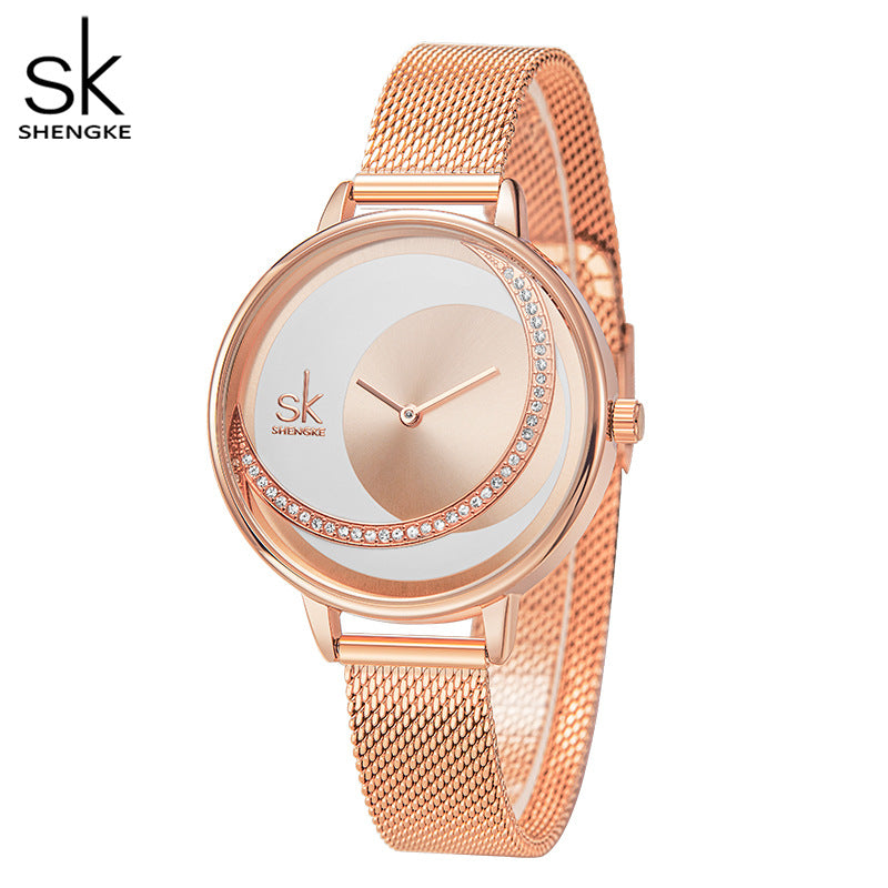 SK Women’s Quartz Watch – Diamond Waterproof Classic Strap Fashion Wristwatch