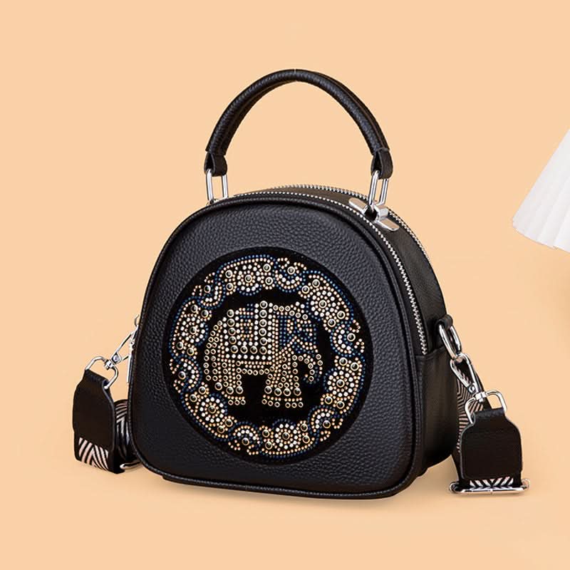 Women's Leather Handbag – Small Elephant-Pattern Crossbody Shoulder Bag