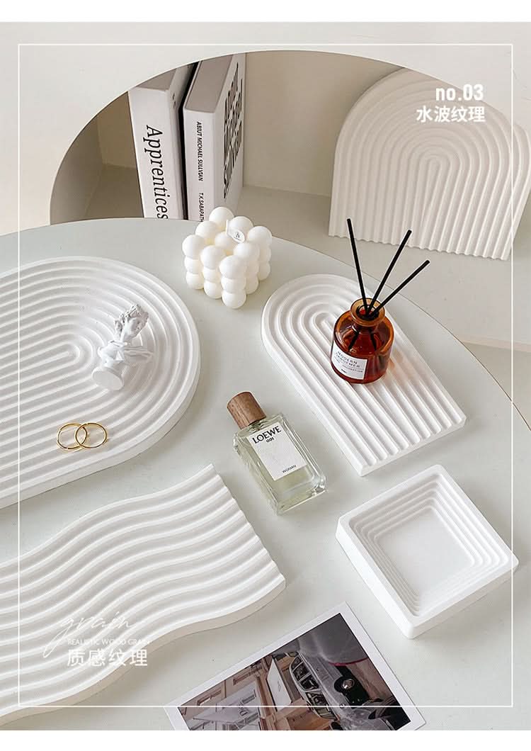Nordic 3D Plaster Round Tray - Wave Pattern, Photo Props & Decoration