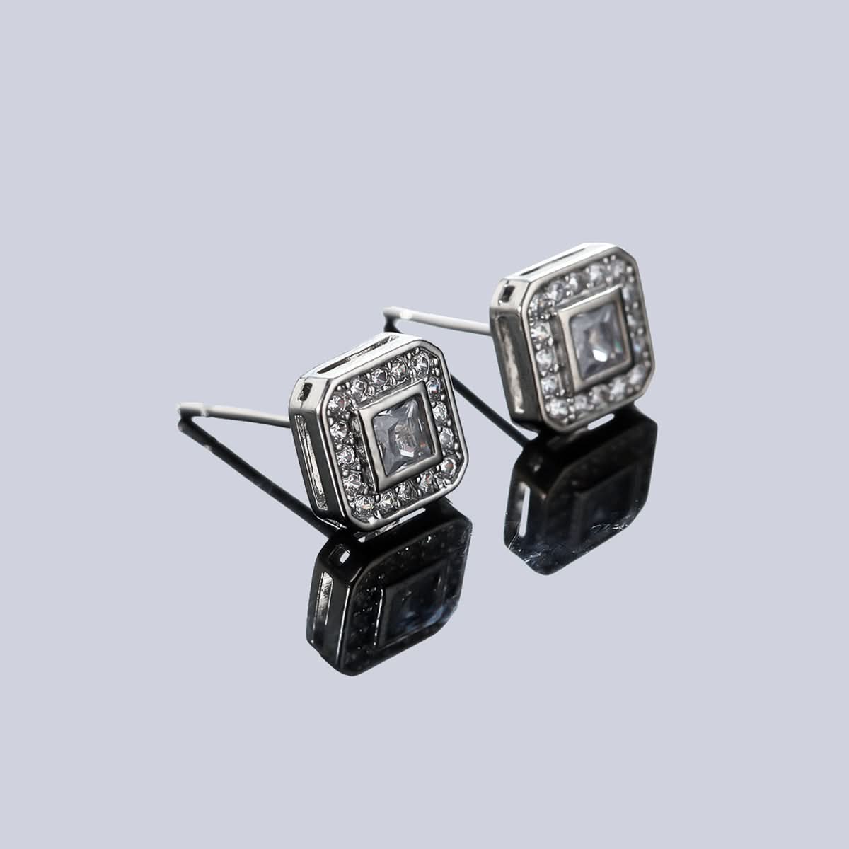 Unisex Silver Zircon Earrings – Titanium Steel Geometric Earrings