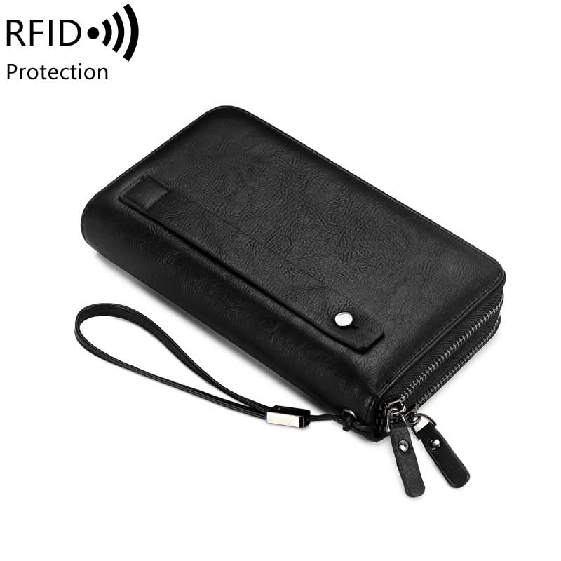 Men's RFID Blocking PU Leather Business Wallet – Double Zipper Clutch