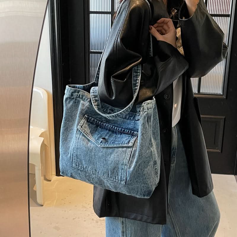Women's Large Capacity Denim Shoulder Bag – Spring Retro Tote Bag