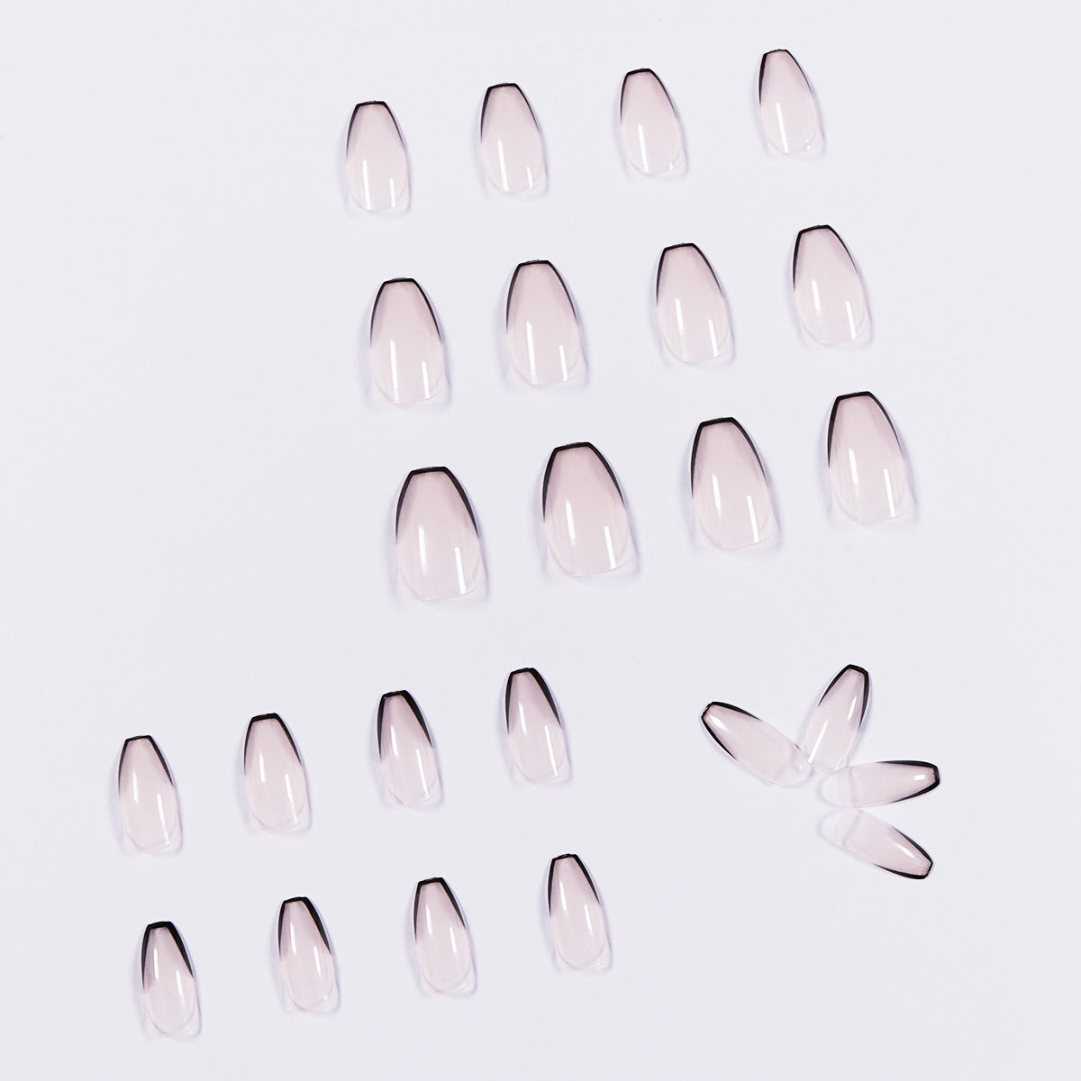Nude Black French Tip Coffin Press-On Nails – Long, Minimalist Glue-On Set