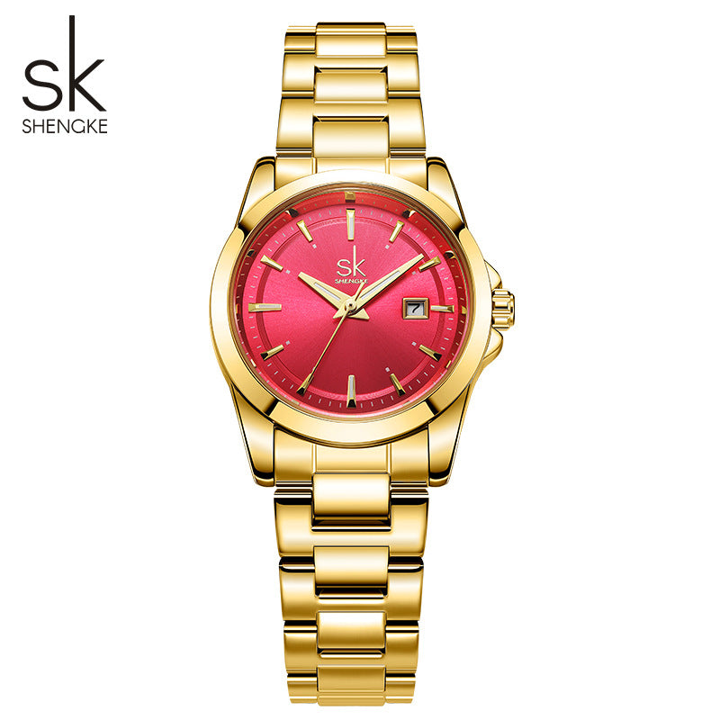SK Women’s Stainless Steel Quartz Watch – Fashion Round Dial, Waterproof Wristwatch